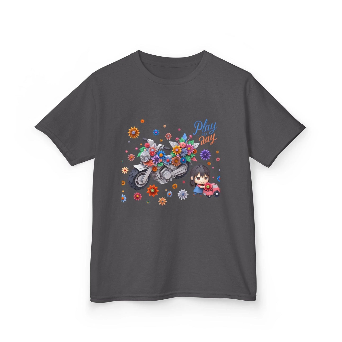 Play all Day Motorcycle Tee - Fun Floral Design for Young Adventurers by Printify
