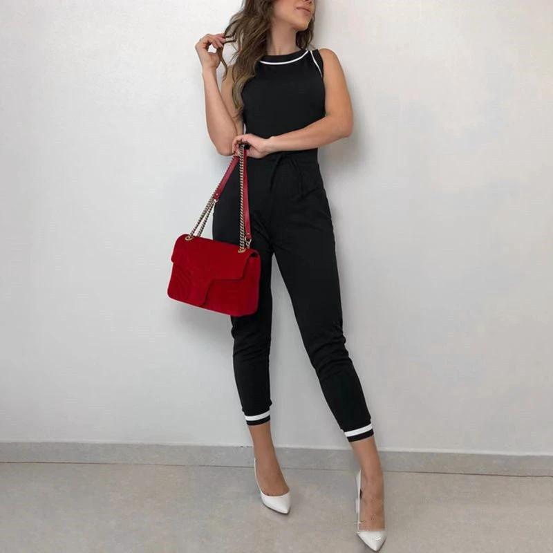 Round Neck Sleeveless Vest Contrast Color Jumpsuit by GJG Denim