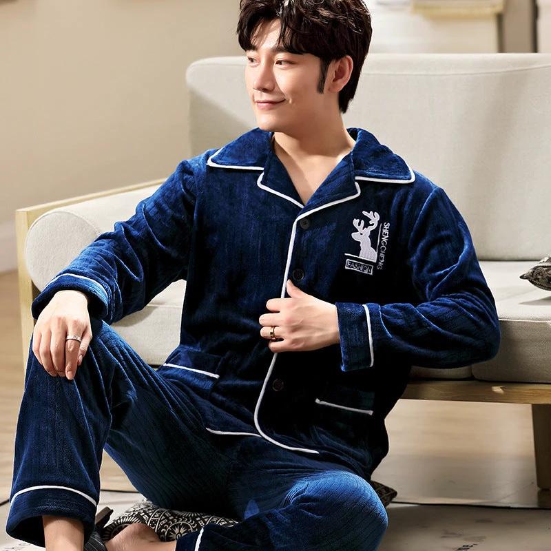 Men's Long-sleeved Flannel Warm Pajamas by GJG Denim