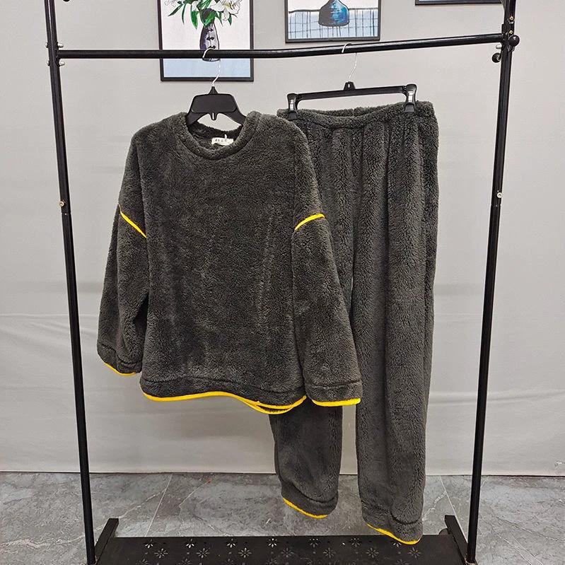 Men's Fleece-lined Thick Round Neck Loose Pajamas by GJG Denim