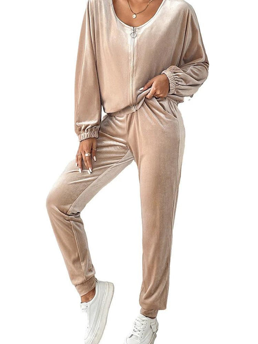 New Solid Color Velvet Casual Fashion Set Female Simple Versatile Home Two-piece Set Female by GJG Denim