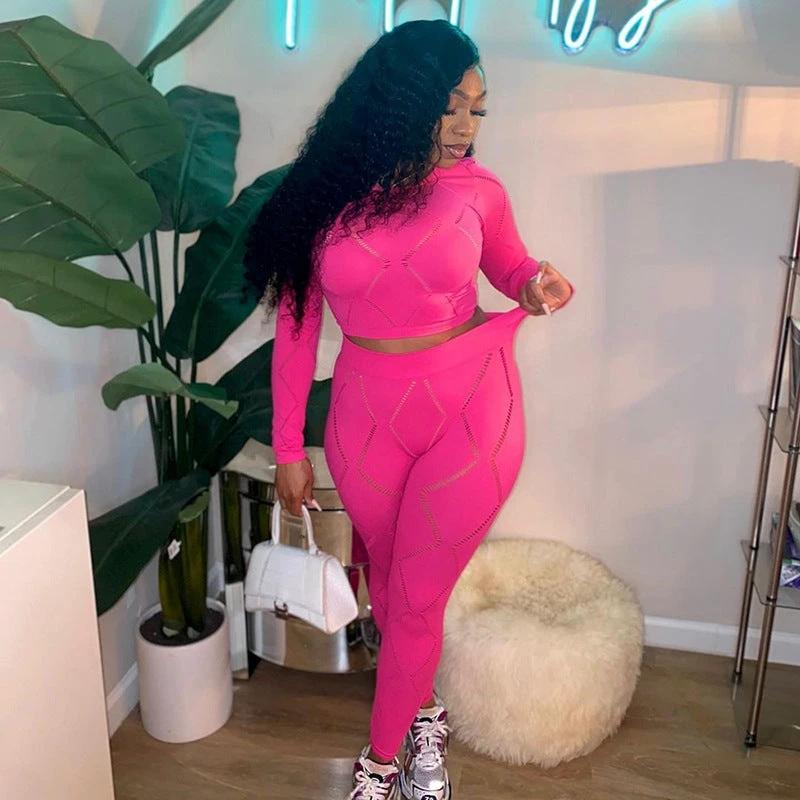 Women's Hollow-out Ripped High Waist Tight Pants Casual Sports Suit by GJG Denim