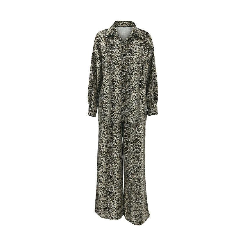 Fashionable Leopard Print Loose Ice Silk Pajamas For Women by GJG Denim