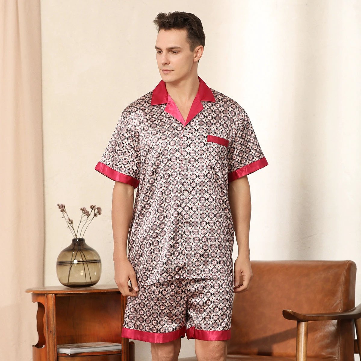 Men's Printed Short-sleeved Shorts Pajama Set by GJG Denim