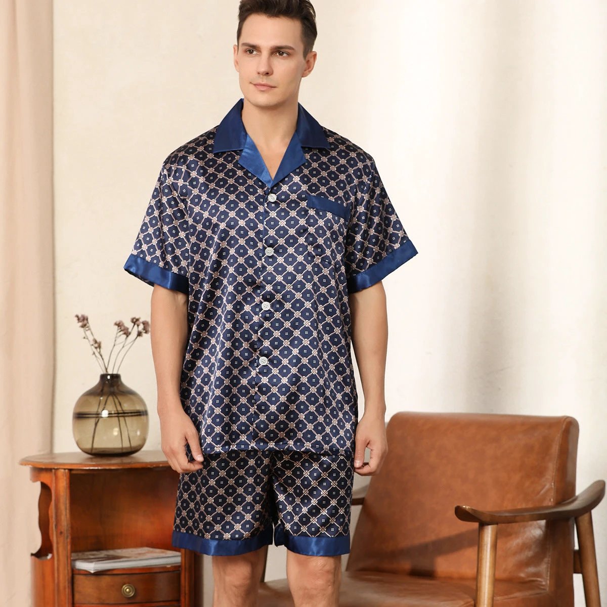 Men's Printed Short-sleeved Shorts Pajama Set by GJG Denim