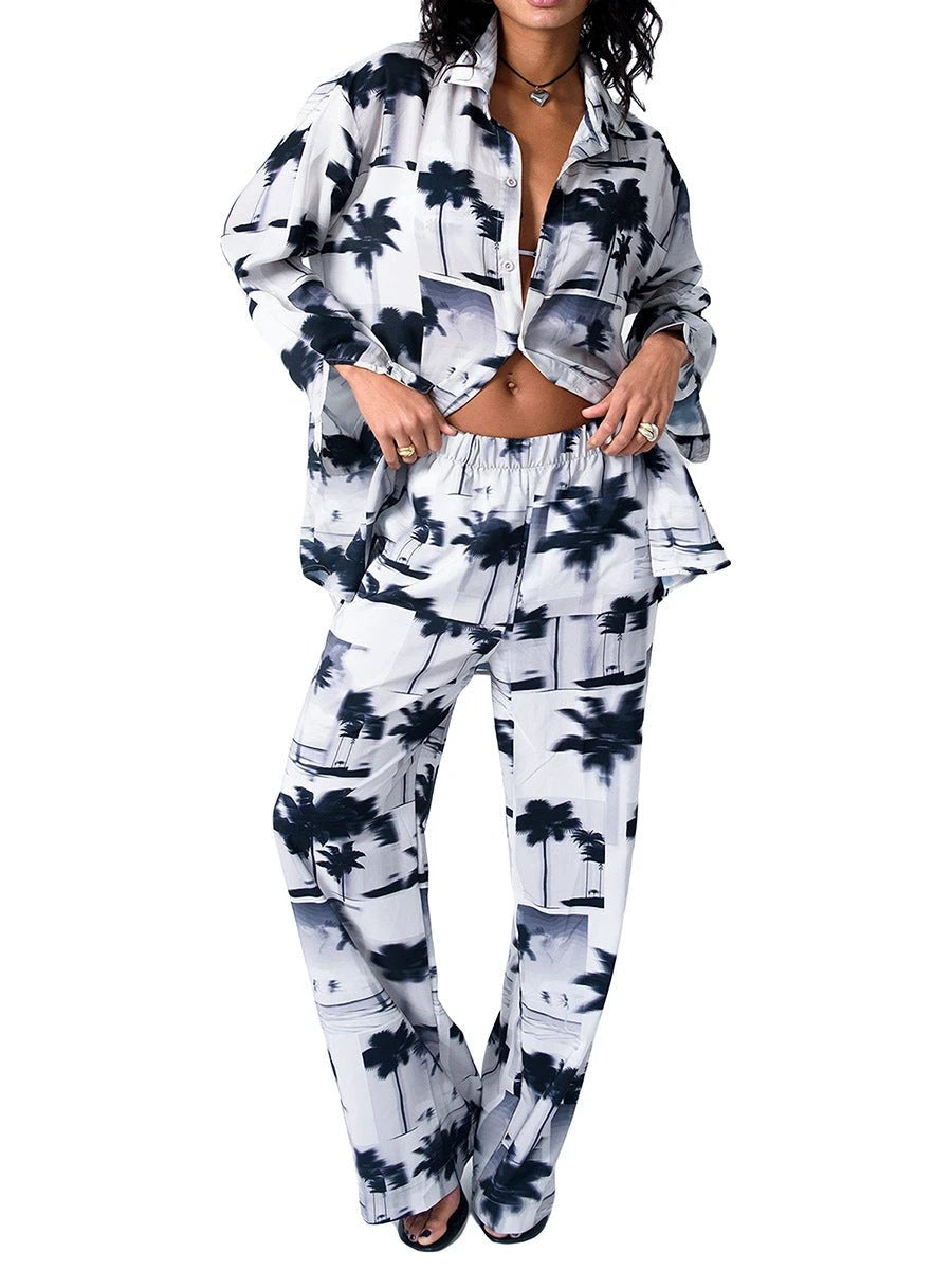 Loose Printed Shirt Women's Suit by GJG Denim