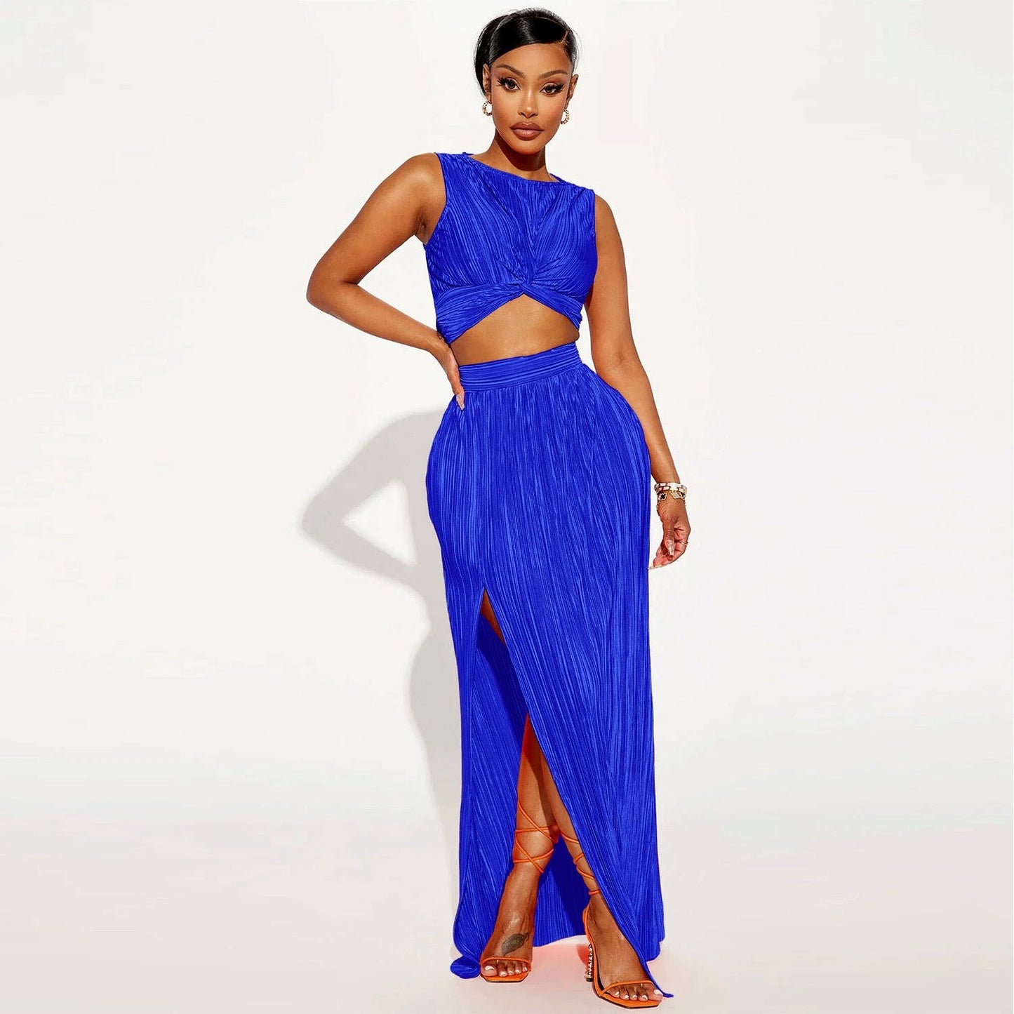 European And American Women's Clothing Slit Dress Two-piece Set by GJG Denim