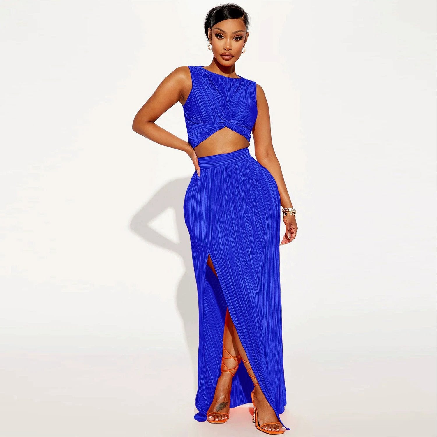 European And American Women's Clothing Slit Dress Two-piece Set by GJG Denim