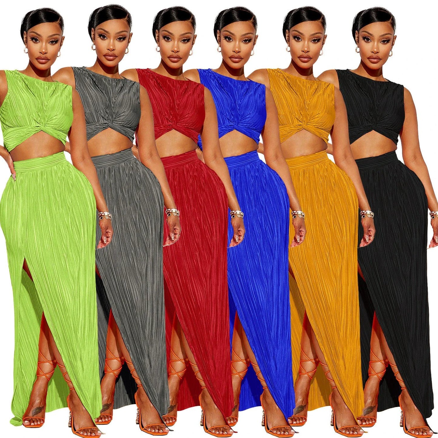 European And American Women's Clothing Slit Dress Two-piece Set by GJG Denim