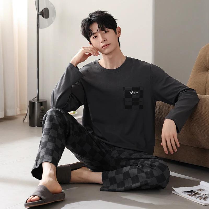 Men's Cotton Long Sleeve Casual Pajamas by GJG Denim