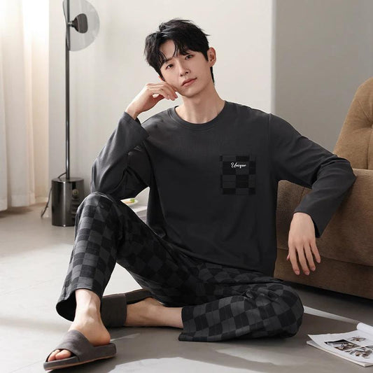 Men's Cotton Long Sleeve Casual Pajamas by GJG Denim