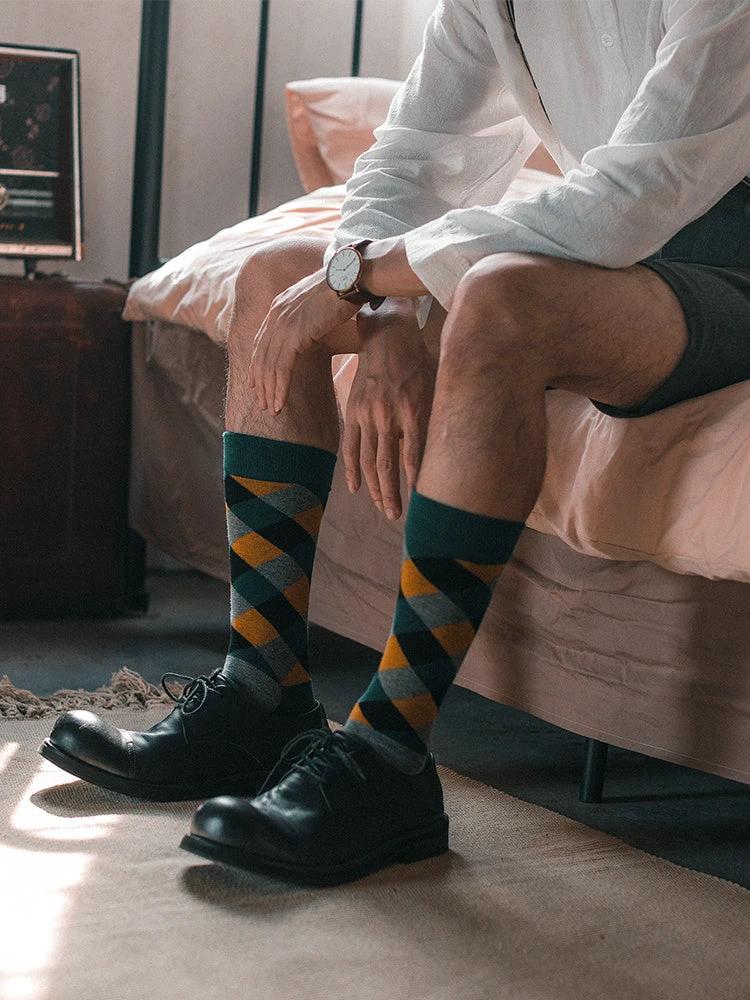 Men's Colorful Diamond-shaped Tube Socks by GJG Denim