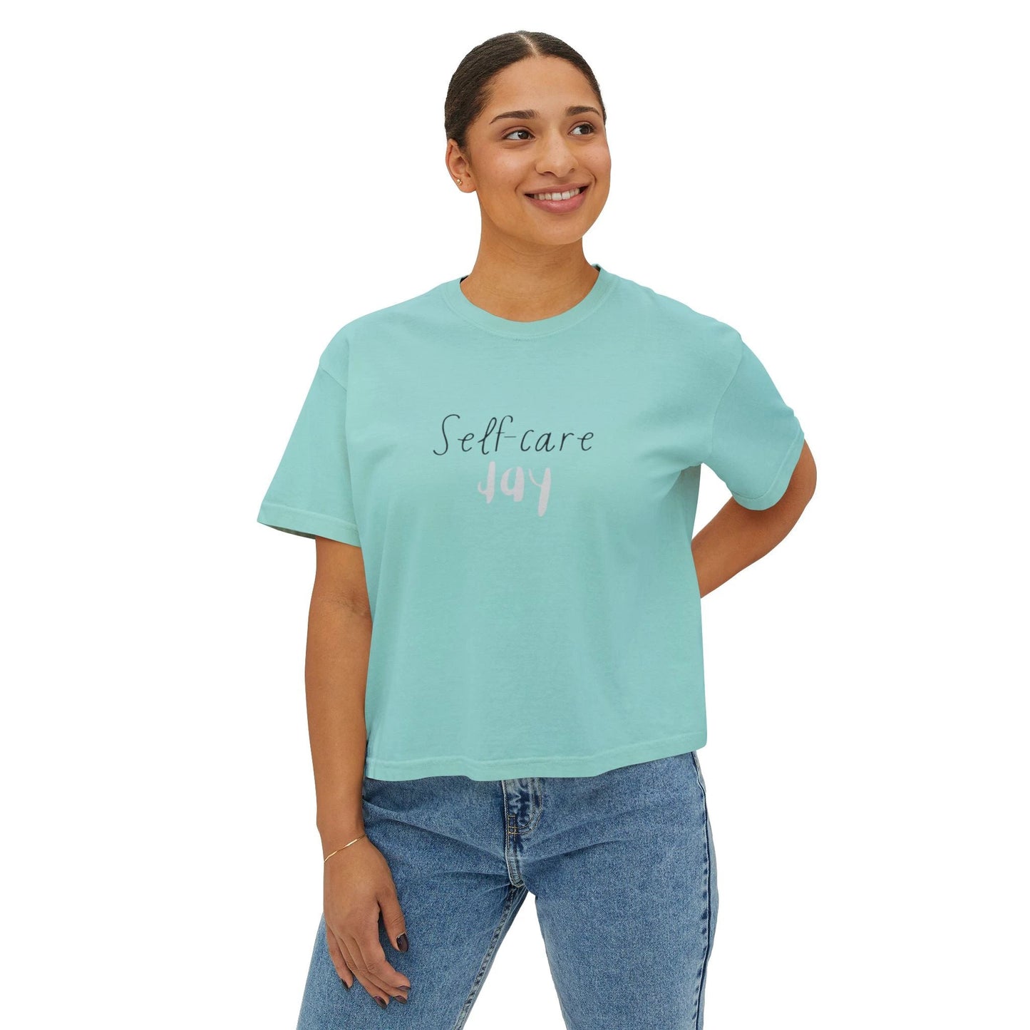 Self care day Women's Boxy Tee Self care day by Printify