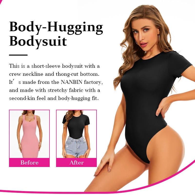 USA Warehouse Shipping Going Out T Shirt Tops Second-skin Feel Recycle Shapewear Crew Neck Short Sleeve Bodysuit For Women by GJG Denim