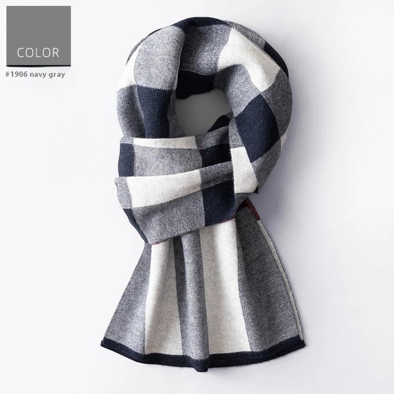 Men's Wool Winter Plaid Double-sided Scarf by GJG Denim