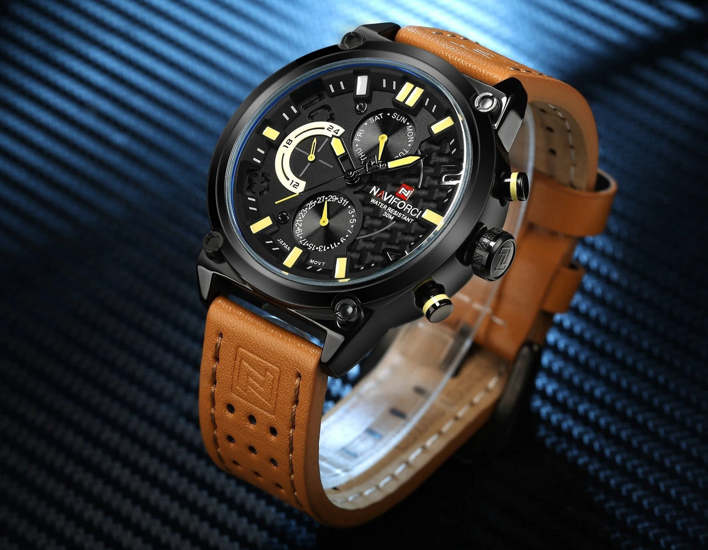Men's Leather Band Quartz Waterproof Leisure Watch by GJG Denim