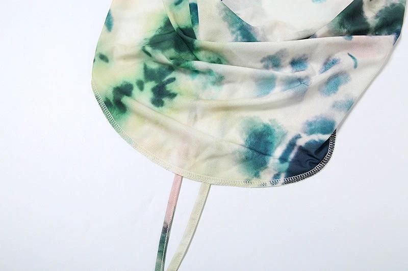 2pcs Tie Dye Printing Deep V-neck Suits Fashion Halter Backless Skirt For Beach Party Womens Clothing by GJG Denim