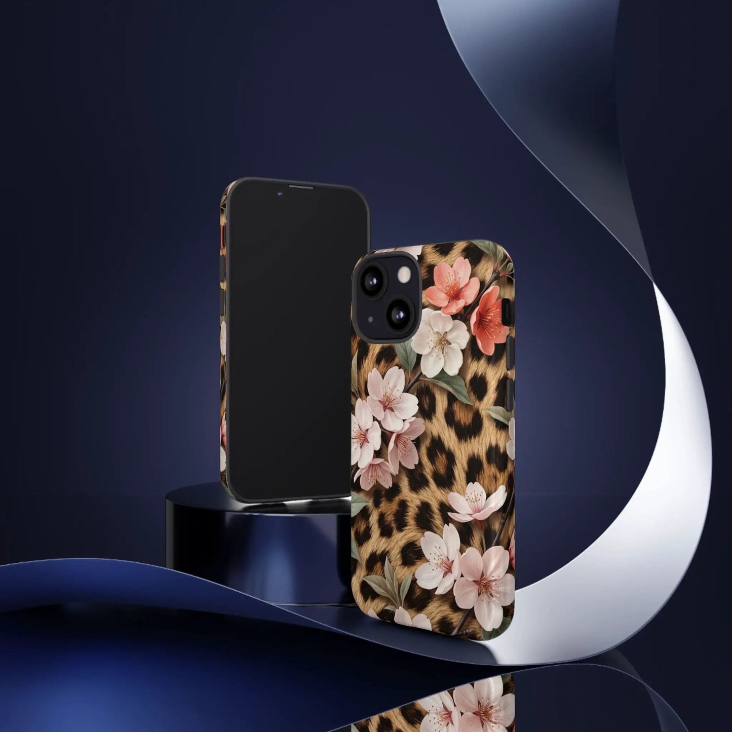 Leopard Floral Tough Case — Protective Phone Case with Pink Cherry Blossoms by Printify