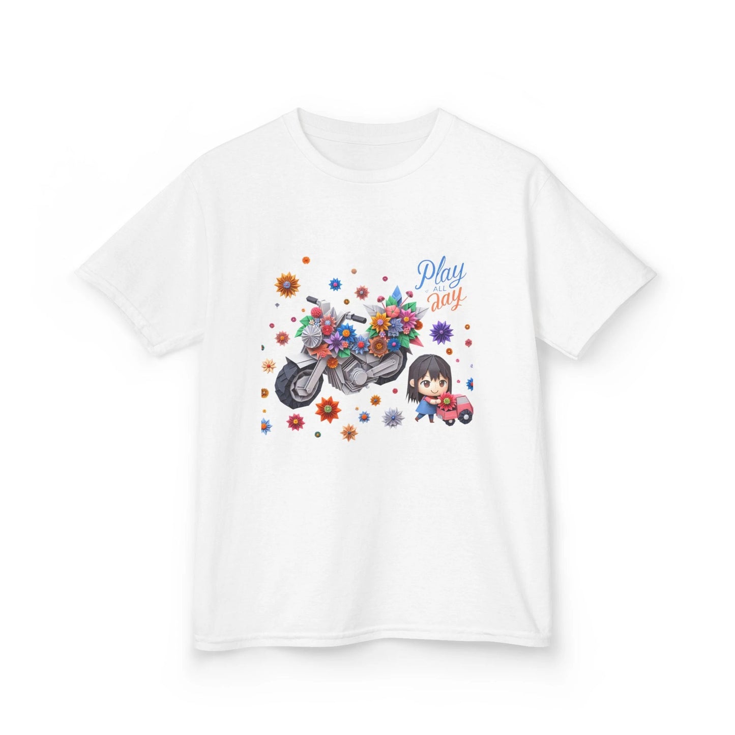 Play all Day Motorcycle Tee - Fun Floral Design for Young Adventurers by Printify