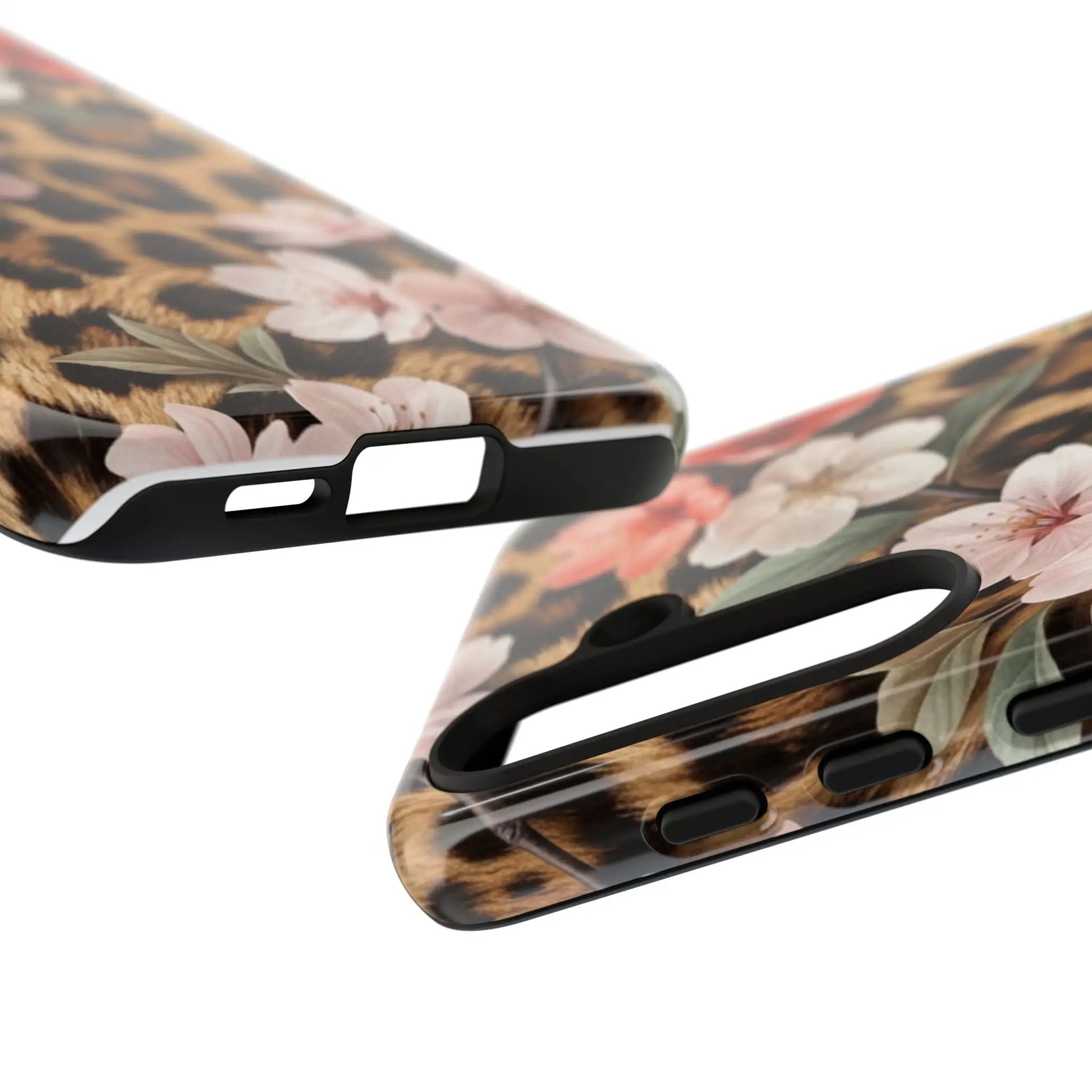 Leopard Floral Tough Case — Protective Phone Case with Pink Cherry Blossoms by Printify