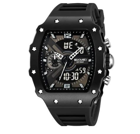Multifunctional Men's Watch With Dual Displays Featuring A Stylish Barrel-shaped Case by GJG Denim
