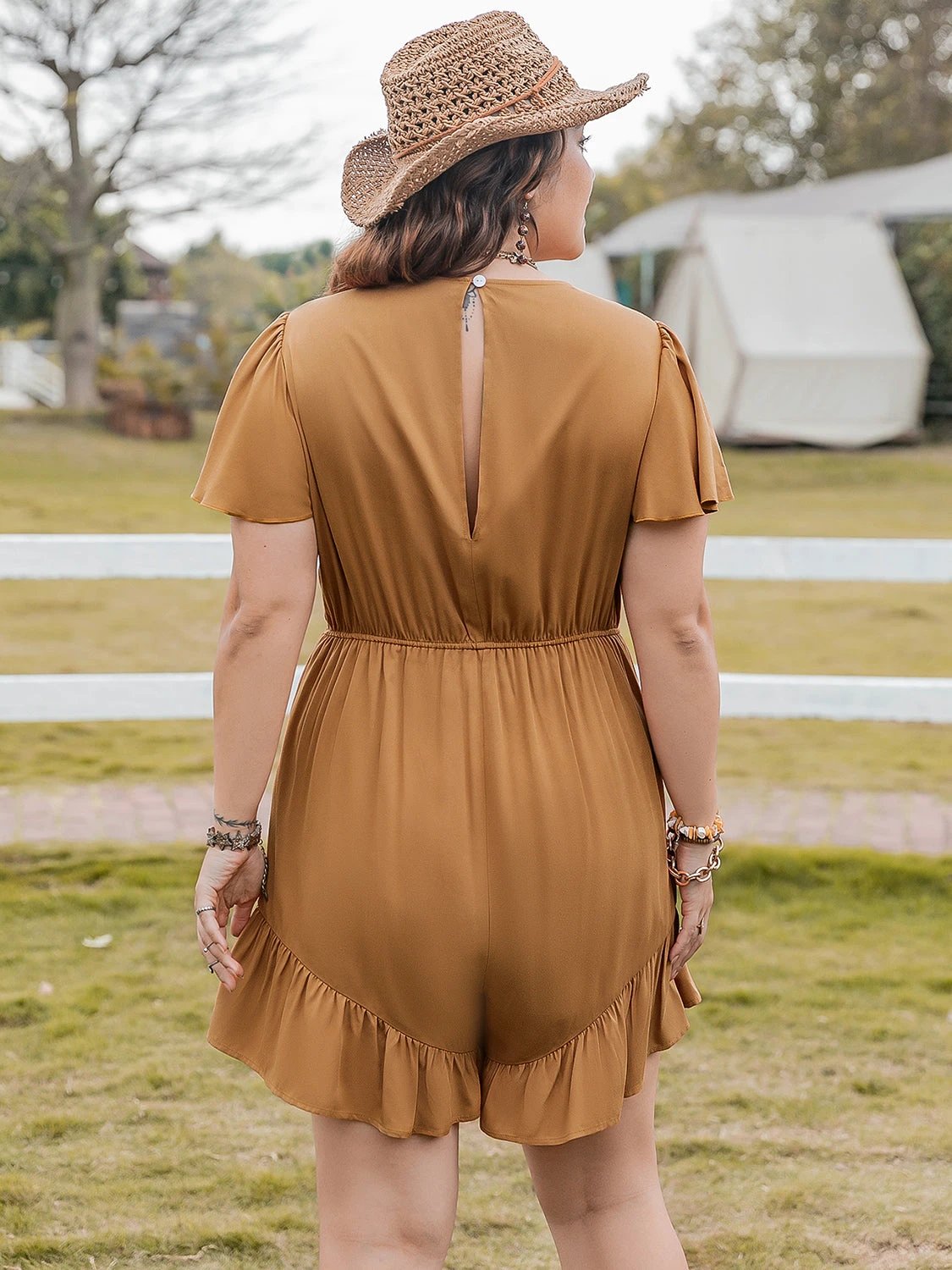 Plus Size Ruffled V-Neck Short Sleeve Romper by Lady Ros