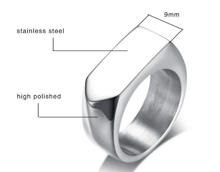 Classic Stainless Steel Black Square Men Ring Rock Vintage by GJG Denim