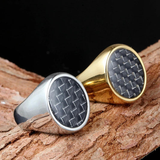 Popular Retro Carbon Fiber Titanium Steel Ring For Men by GJG Denim