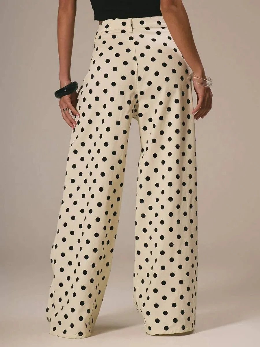 Casual Polka Dot Mid-rise Non-stretch Jeans by GJG Denim