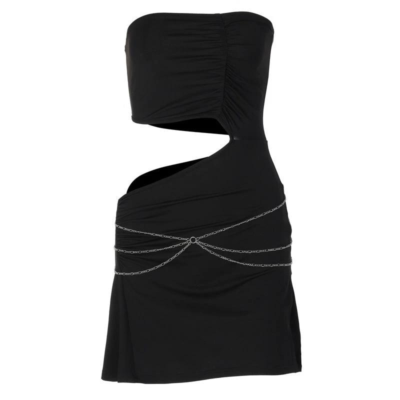 Slit Cutout Wrap Breast Chain Dress by GJG Denim