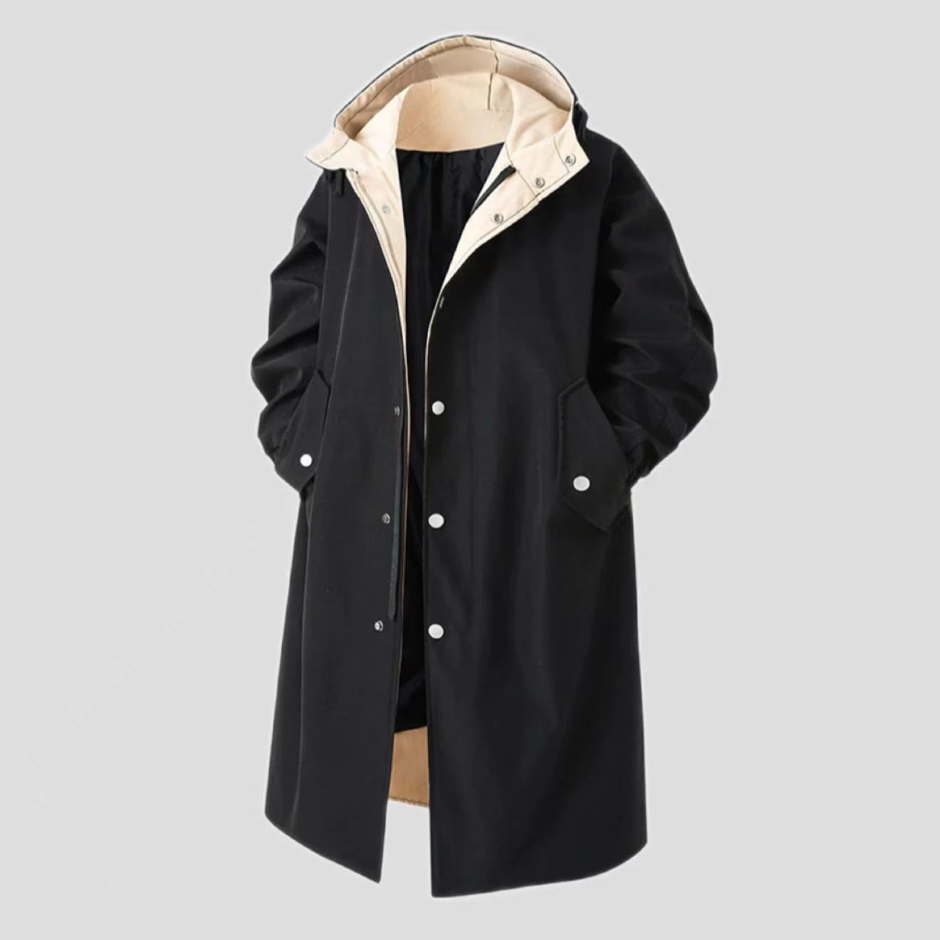 Men's Solid Color Large Size Casual Mid-length Trench Coat by GJG Denim