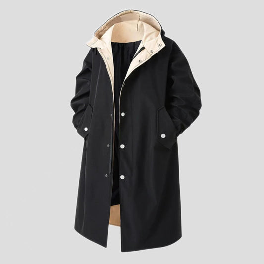Men's Solid Color Large Size Casual Mid-length Trench Coat by GJG Denim