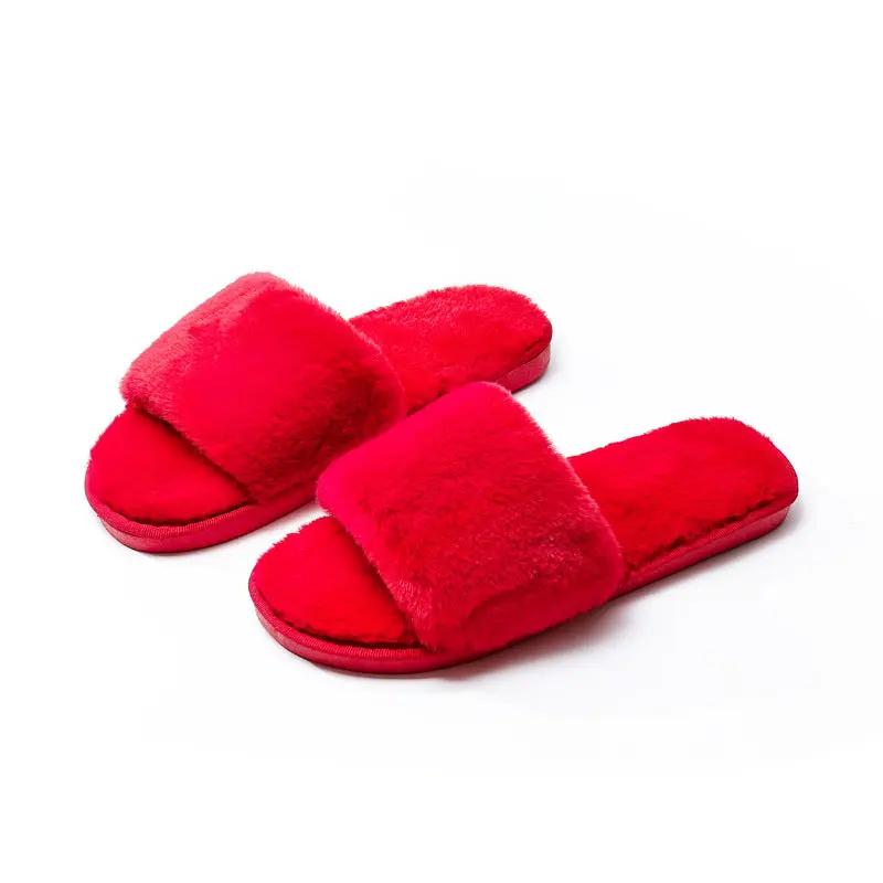 Fleece slippers women's one-word cotton slippers by GJG Denim