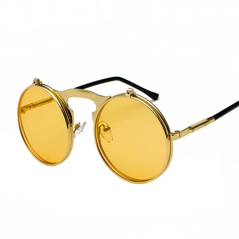 Vintage Round Steampunk Sunglasses Flip-Up UV Protection Metal Frame For Men by GJG Denim