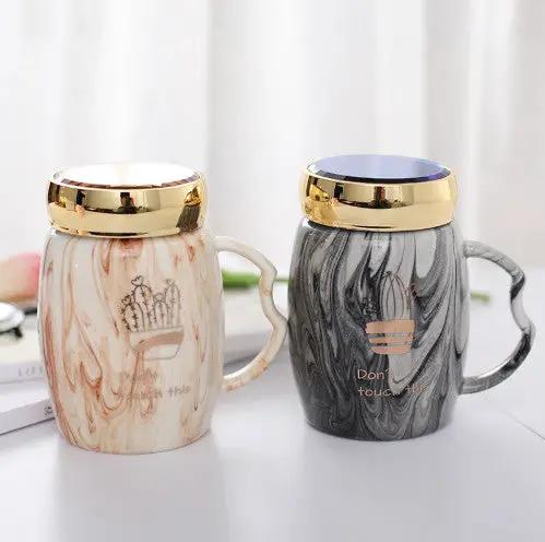 Marbling Mug Design Ceramic Cup With A Lid Cold Heat Office Home Milk Glass Drinkware Personality Creative Handle by GJG Denim