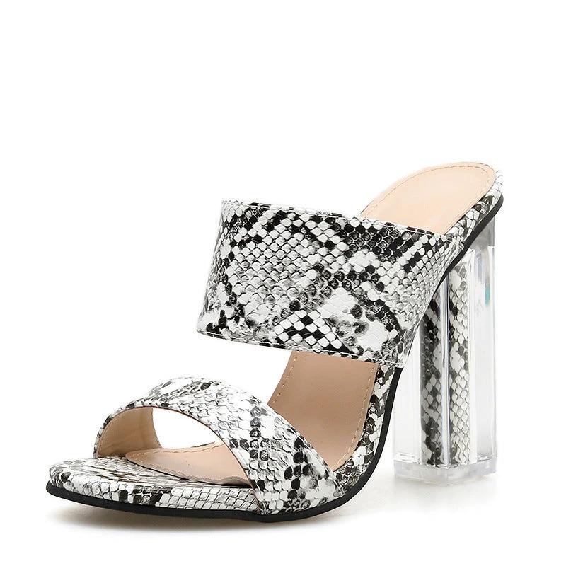 Crystal high heel snake print sandals sandals women shoes by GJG Denim