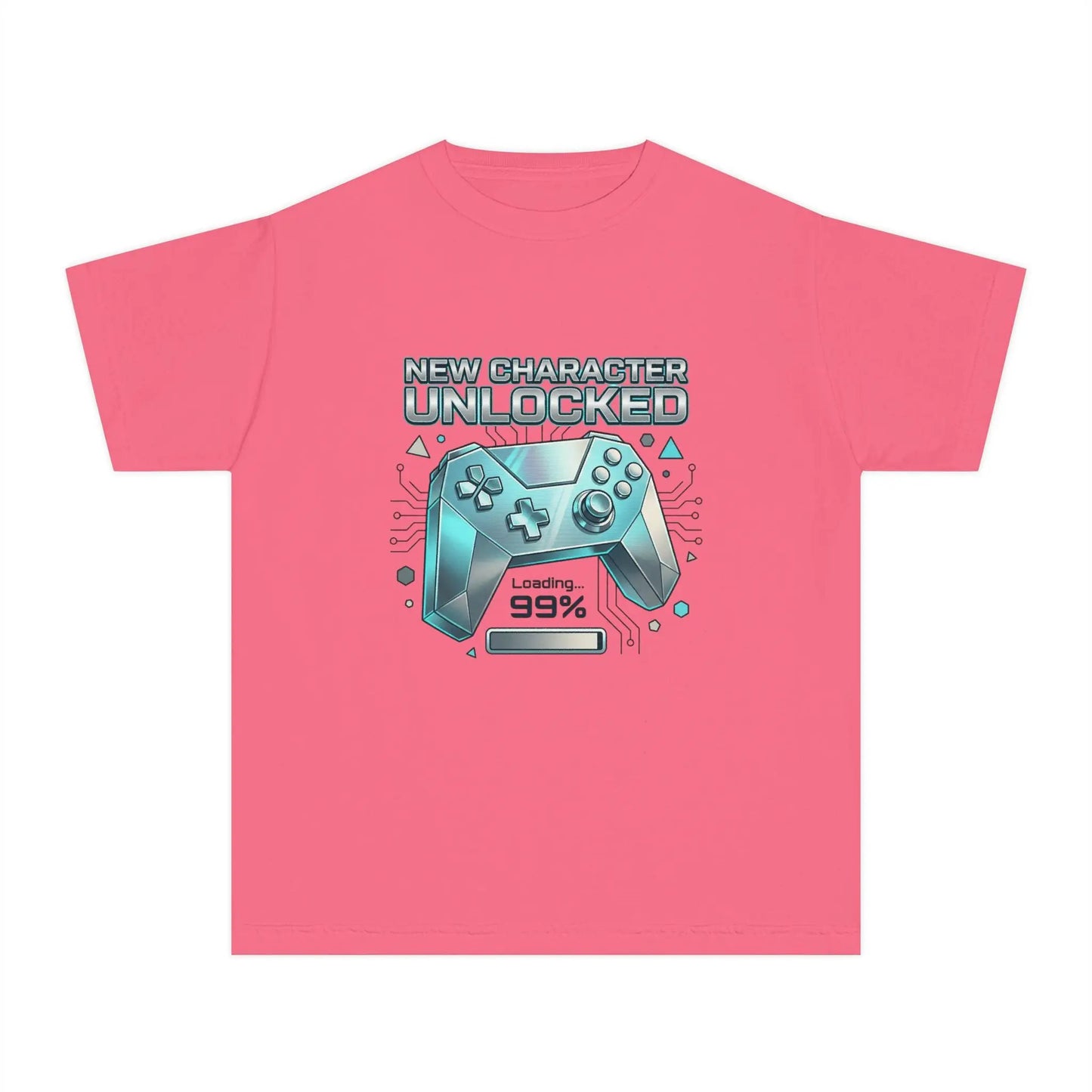 Youth Gaming Tee - "New Character Unlocked" Controller Design (Loading 99%) by Printify