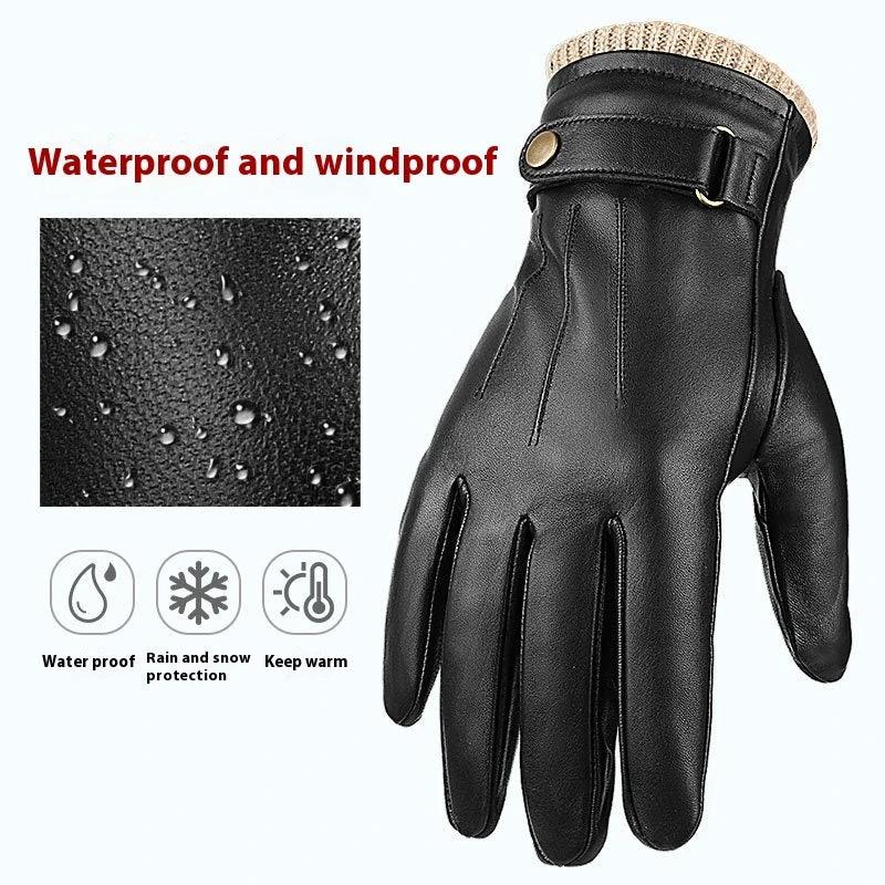 Men's Fleece-lined Windproof Sheepskin Warm Gloves by GJG Denim