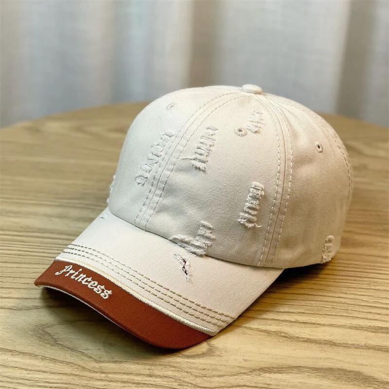 Double-stitching Shabby Embroidered Letter Baseball Cap For Men by GJG Denim