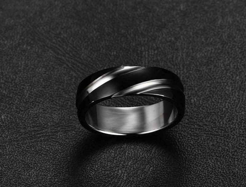 Men's Black Titanium Steel Twill Ring by GJG Denim