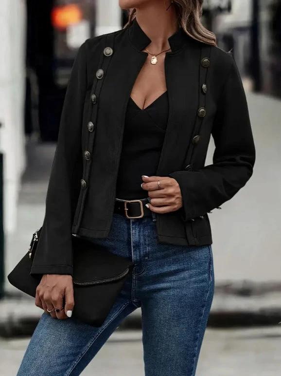 Solid Short Jacket Double Breasted Decorative Design Fashion Retro Suede Long Sleeve Outwear Tops Coat For Womens Clothing by GJG Denim