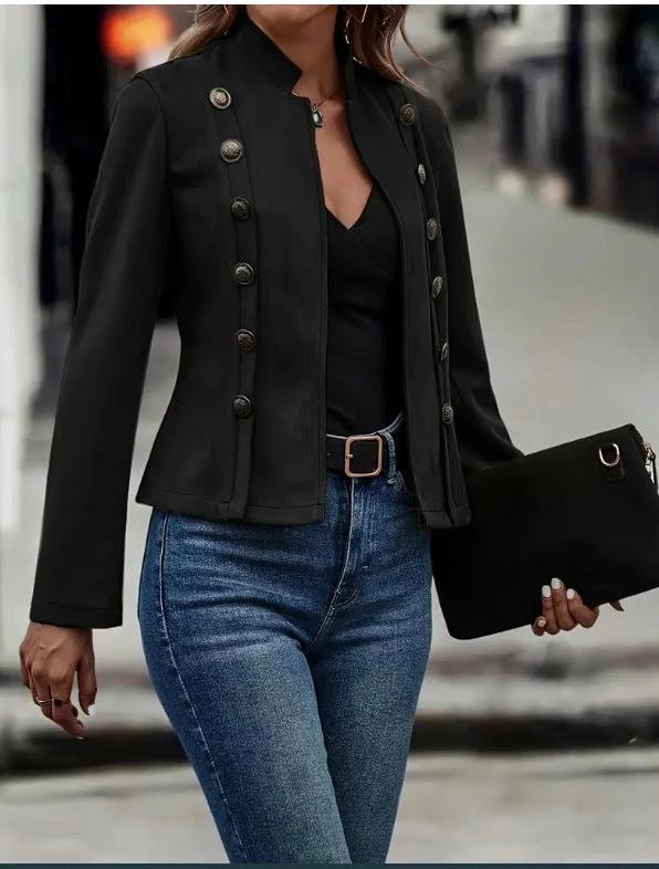 Solid Short Jacket Double Breasted Decorative Design Fashion Retro Suede Long Sleeve Outwear Tops Coat For Womens Clothing by GJG Denim
