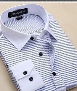 Men's Striped Business Long Sleeve Shirts by GJG Denim