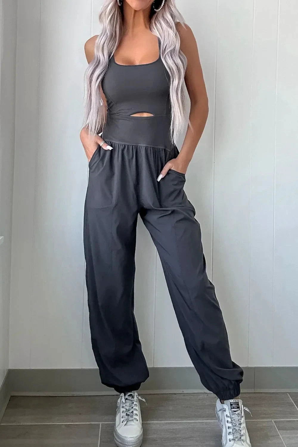 Cutout Square Neck Wide Strap Active Jumpsuit by Lady Ros