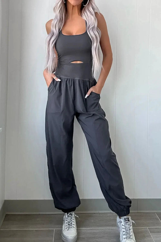 Cutout Square Neck Wide Strap Active Jumpsuit by Lady Ros