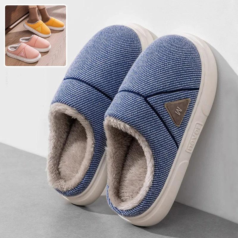 Men's Solid Striped Fleece Plush Slippers by GJG Denim