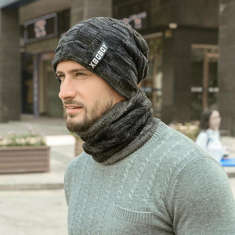 Men's Knitted Beanie and Neck Warmer Set by GJG Denim