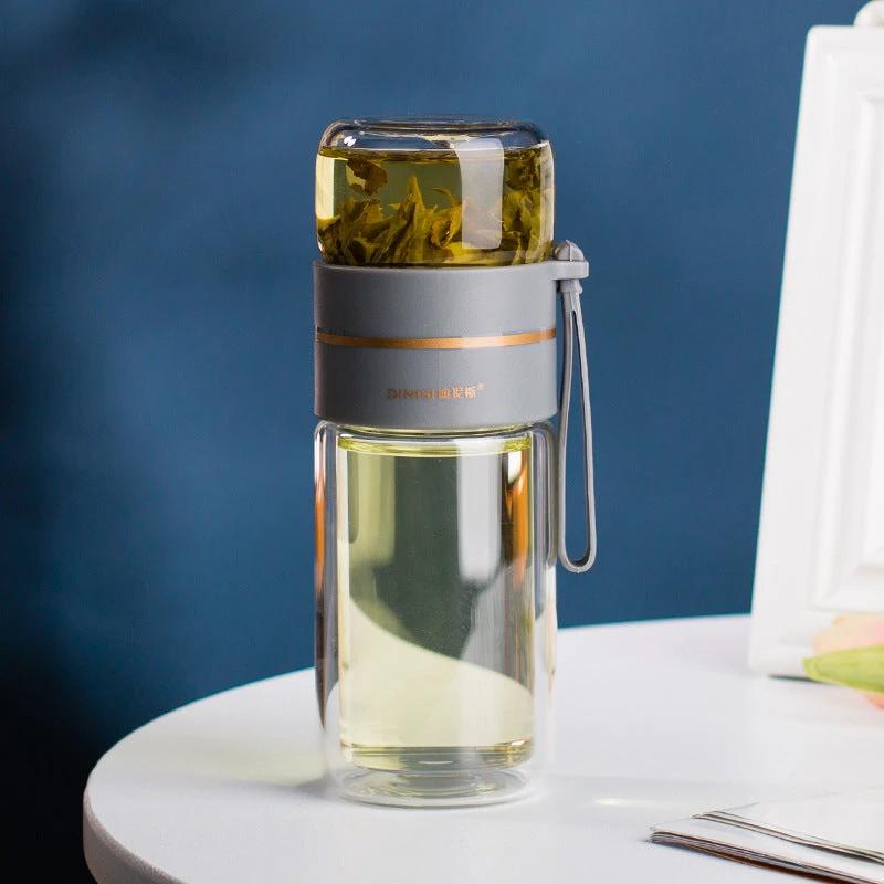 Glass Water Bottle With Tea Infuser Filter Tea Separation Double Wall Glass Bottle Leakproof by GJG Denim