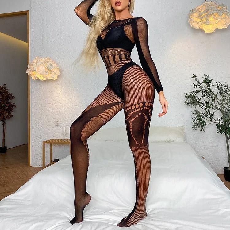Sexy Stockings Hollow-out Tight See-through Jumpsuit by GJG Denim