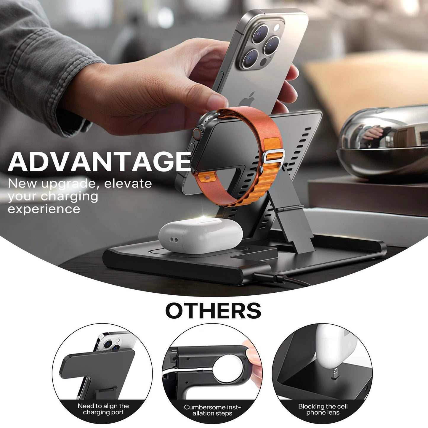 3 In 1 Wireless Charging Sation For Multiple Devices 15W Fast Charging Stand by GJG Denim